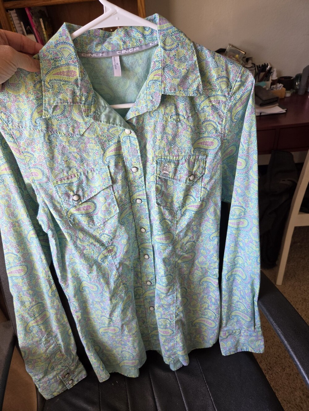 Cinch Women's Paisley Button Snap Shirt in Mint and Lavender